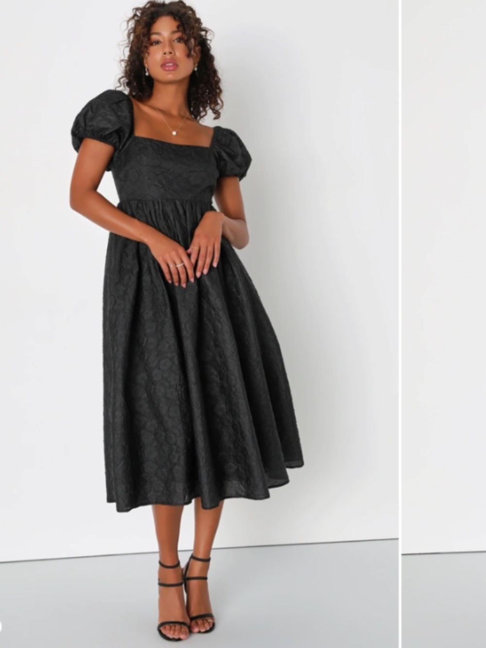 Lulu's Black Puff-Sleeve Midi Dress - Picture 3 of 5
